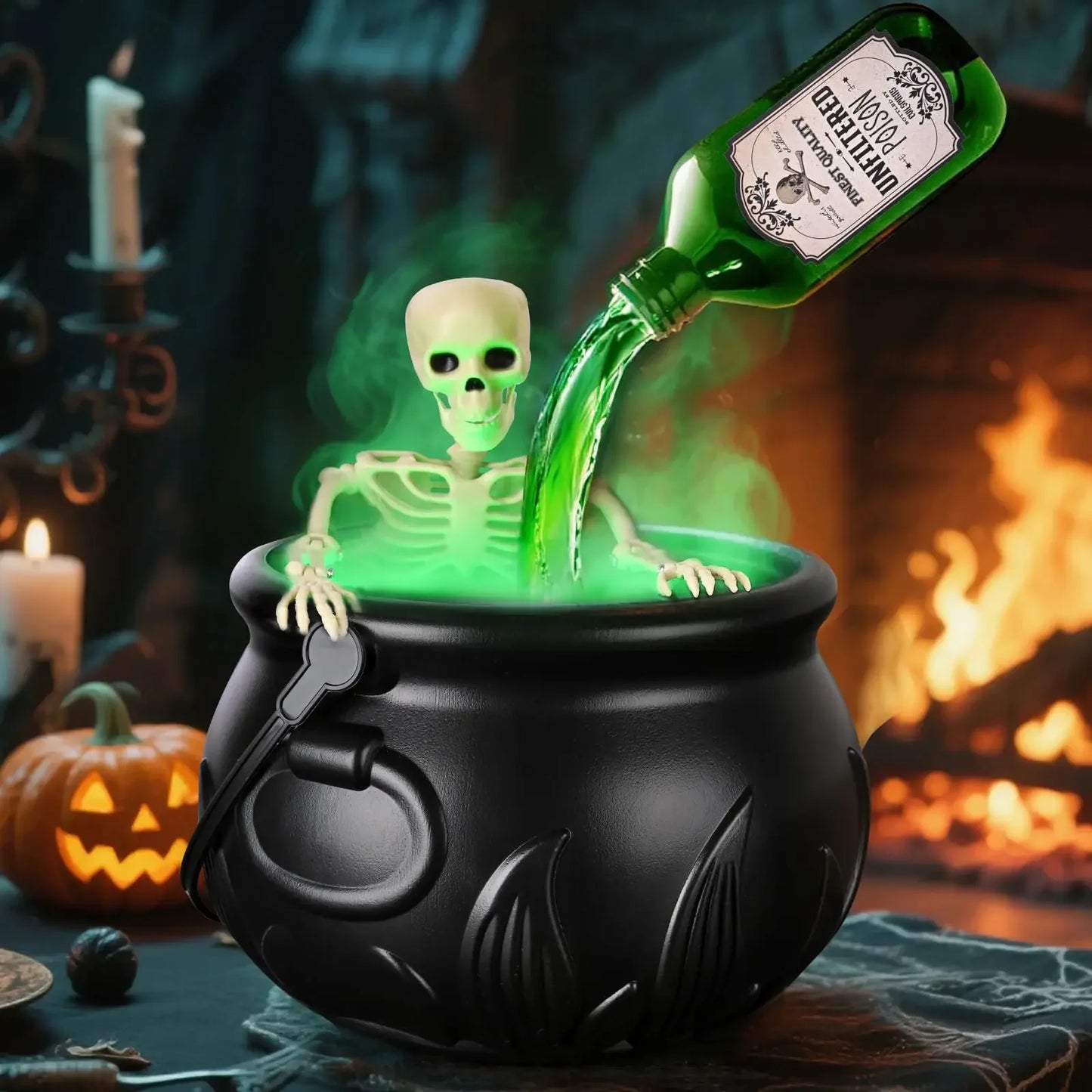 Cauldron de sorcière d'Halloween avec lumière LED et brumisateur de brouillard, décor de squelette pour fête effrayante Hocus Pocus, maison, fête d'Halloween