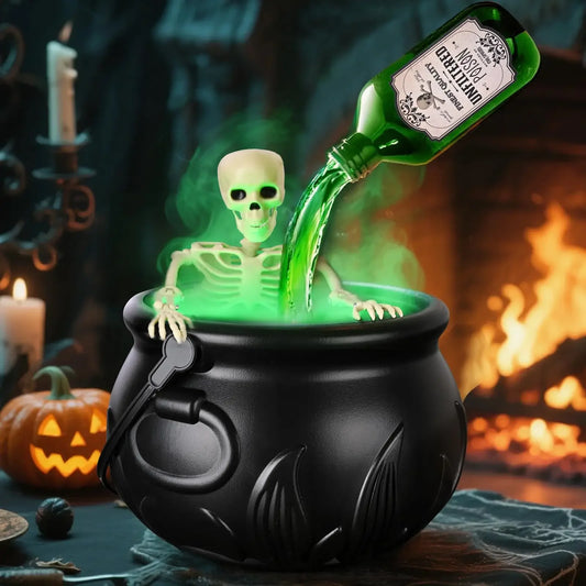 Cauldron de sorcière d'Halloween avec lumière LED et brumisateur de brouillard, décor de squelette pour fête effrayante Hocus Pocus, maison, fête d'Halloween