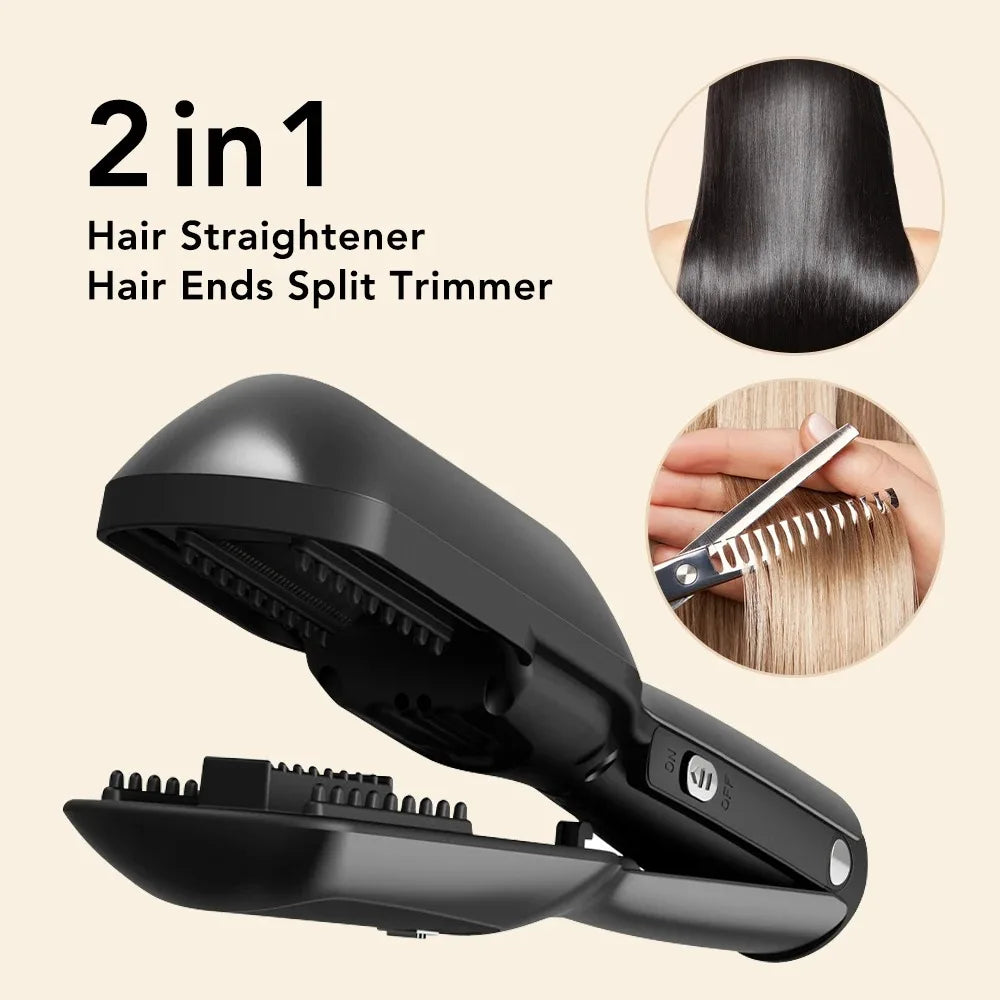 Tondeuse à cheveux 2 en 1, dissolvant fendu, Ions négatifs, lisseur de cheveux lisse, fer plat, Rechargeable, fourchette à cheveux