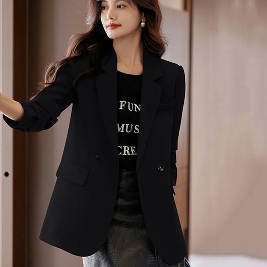 Vestes élégantes imbibées pour femmes, vêtements pour femmes, blazer chic coréen, manteau à manches longues, bouton sur mesure, monochromatique, haut féminin, printemps, automne, nouveau
