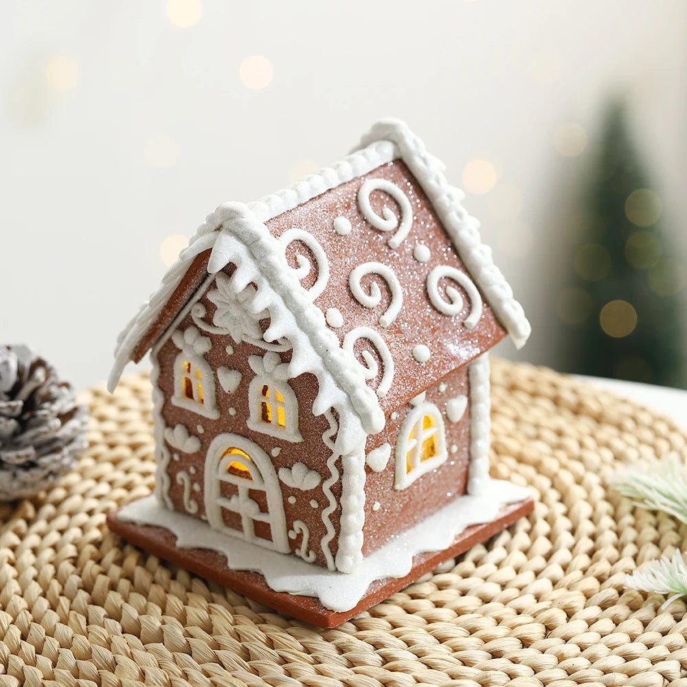Maison de neige marron scintillante de noël, ornement brillant, maison de noël, nouvel an, décoration de bureau, cadeau pour enfant, fournitures de fête de noël