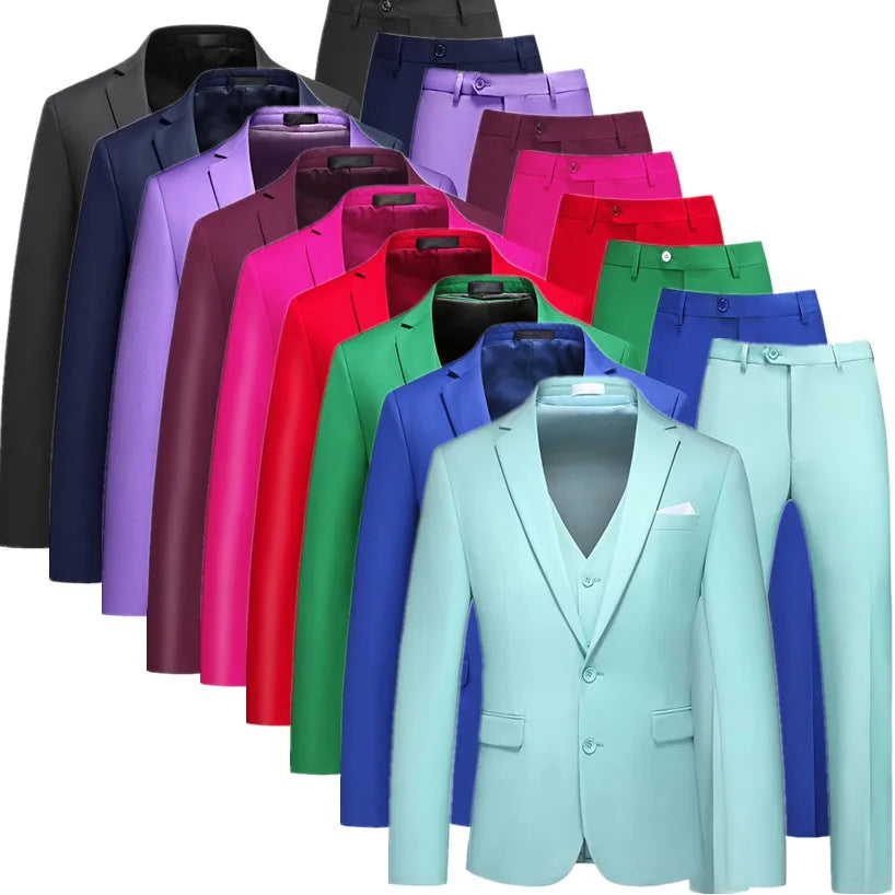 Costume vert clair pour Homme, 3 pièces (veste + pantalon + gilet), noir, gris, rouge, Terno Masculino, mode Slim, taille asiatique M-6XL
