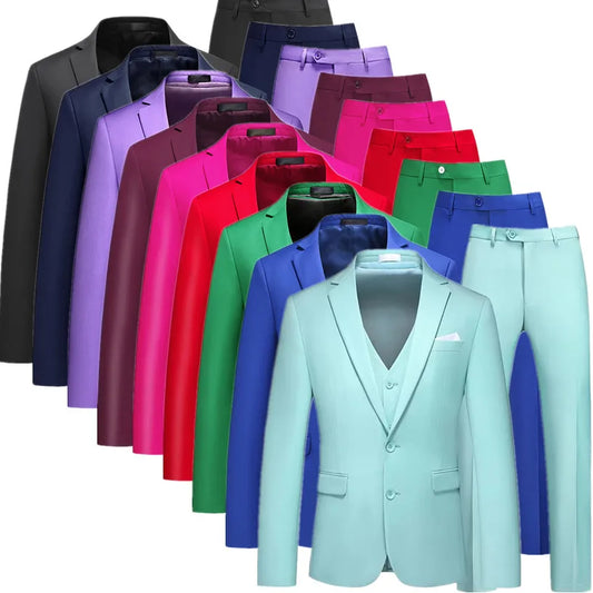 Costume vert clair pour Homme, 3 pièces (veste + pantalon + gilet), noir, gris, rouge, Terno Masculino, mode Slim, taille asiatique M-6XL
