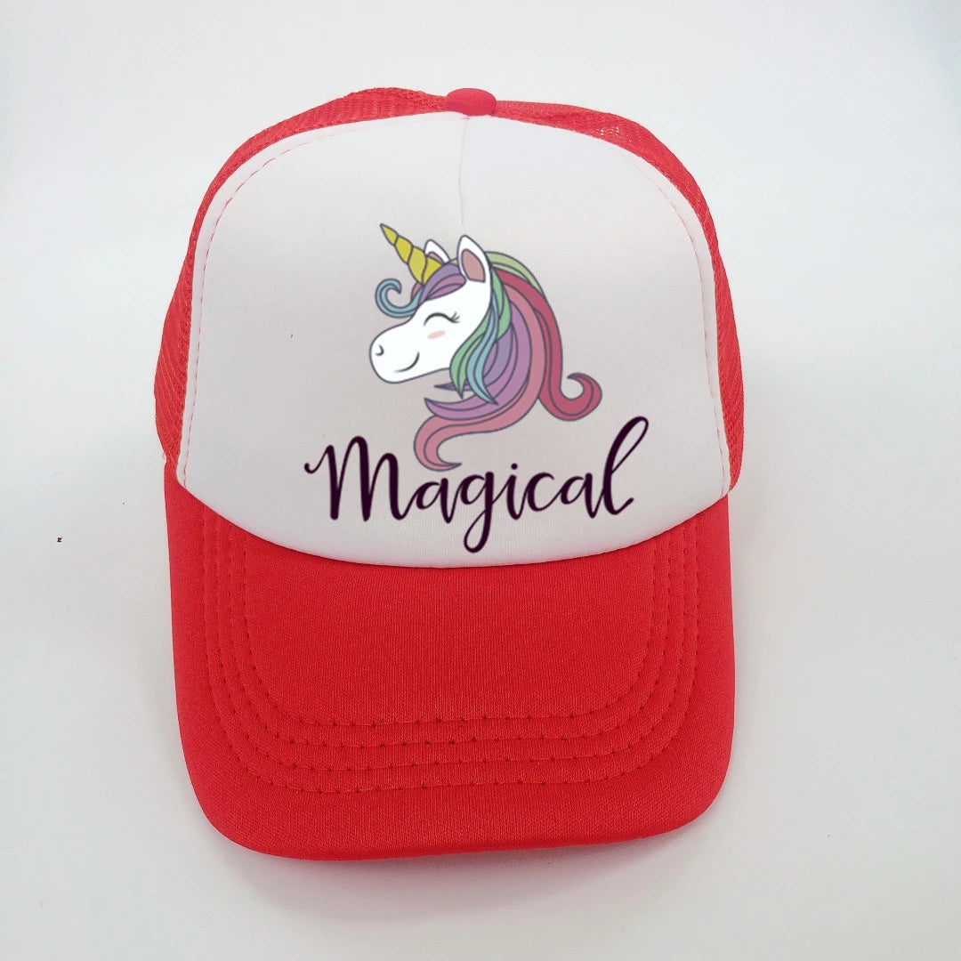 Casquette en maille avec motif de licorne pour fille de 2 à 8 ans, accessoire de protection contre le soleil pour enfant