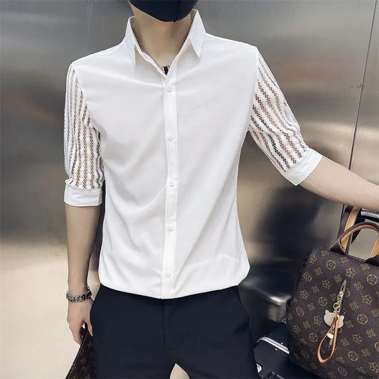 Chemises minimalistes à manches mi-longues, col carré épissé, bouton amissié, mode solide, amincissant, décontracté, petit ami, été, nouveau, 2024