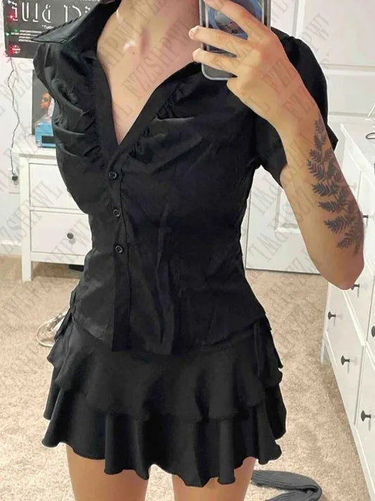 Vintage esthétique femmes personnalité Y2K mince vêtements mode chemises Harajuku à manches courtes hauts femme chaude classique t-shirt décontracté
