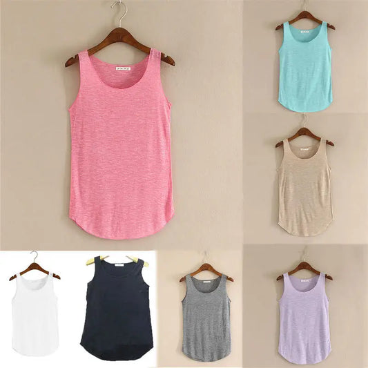 Débardeur de Fitness d'été-T-Shirt ample en coton, grande taille, col rond, Slim, hauts à la mode pour femmes, tenue décontracté