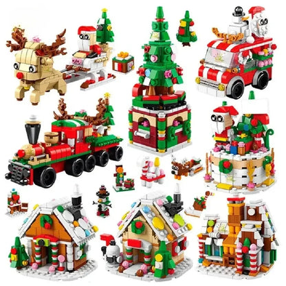 Ensemble de blocs de construction de calendrier de l'avent 2025, jouets de noël comprenant des blocs de maison de train du père noël, cadeau pour enfant garçon fille