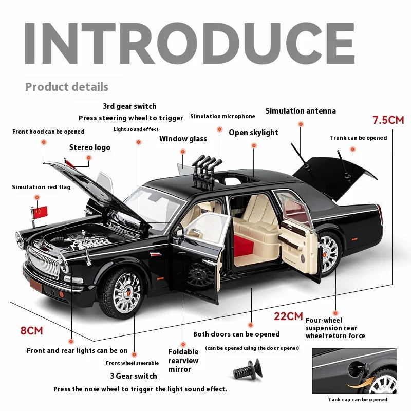 1:24 HONGQI L5 alliage Limousine Luxy voiture moulé sous pression modèle 70th anniversaire défilé voiture recueillir affichage ornement cadeau pour garçons enfant jouet
