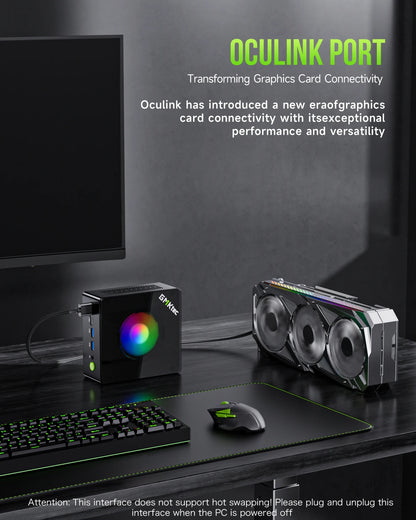GMKtec-Mini PC Gaming Nucbox K11 AMD Ryzen 9 8945HS, OCuLink 2 x USB 4 2 x DDR5 2 x PCIe 2x2.5G LAN, Ordinateur de bureau RVB, Windows 11, WiFi 6