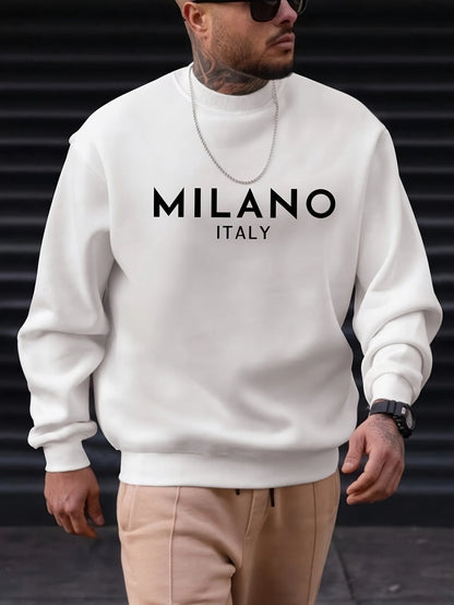 Sweat-shirt à manches longues et col rond pour homme, ample et décontracté, imprimé MILANO ITALIA, à la mode, automne et hiver