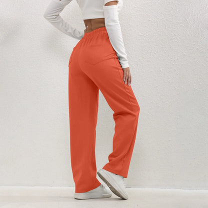 Pantalon à jambes droites pour femmes, classique, Simple, solide, taille haute, mode, poches à boutons, taille élastique, décontracté, nouvelle collection