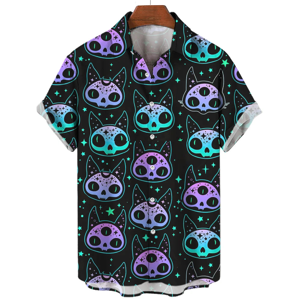 Chemise hawaïenne à manches courtes pour hommes, vêtements amples et respirants, imprimé diable horreur en 3d, été, 2024