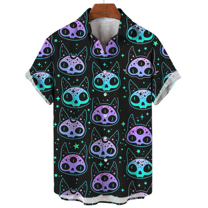 Chemise hawaïenne à manches courtes pour hommes, vêtements amples et respirants, imprimé diable horreur en 3d, été, 2024