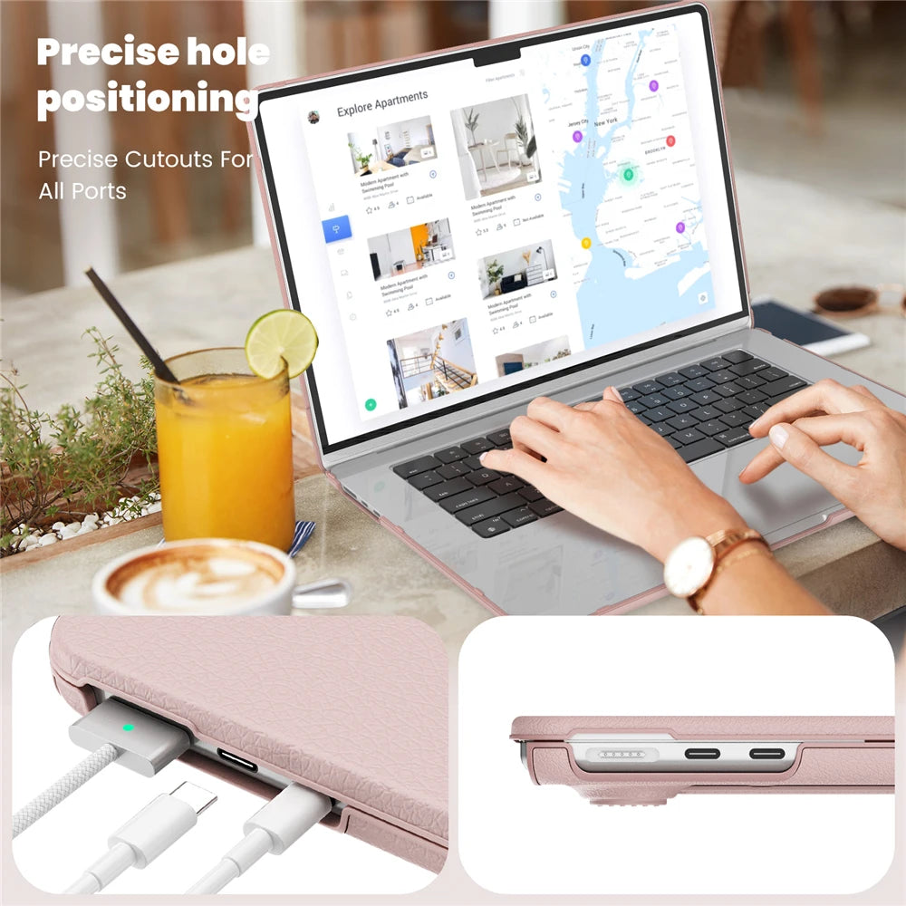 Étui pour ordinateur portable pour MacBook Air 15 M4 2025, housse de support modèle A3241 M3 M2 Air 15.3, coque en cuir PU pour MacBook Pro 13 14 16.2 M2 Max
