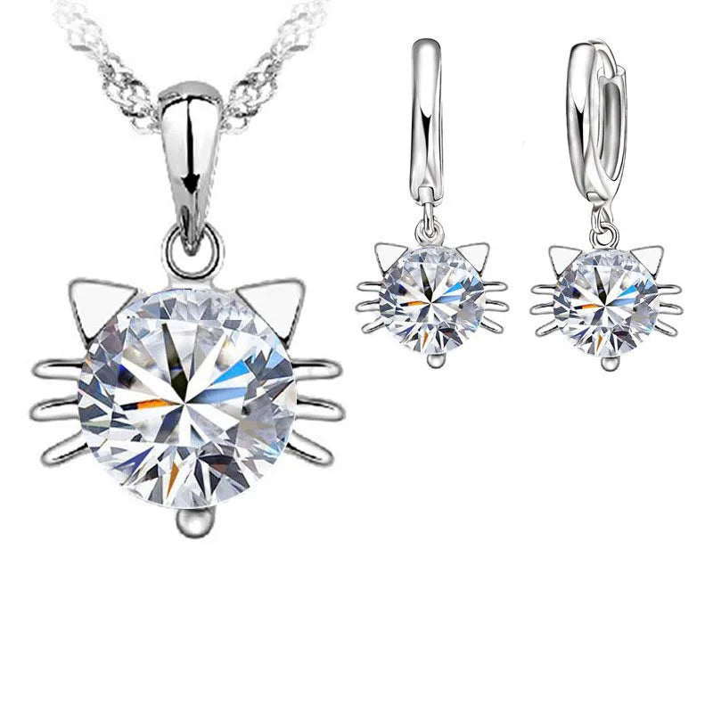 Collier et boucles d'oreilles en argent Sterling 925, ensembles de bijoux romantiques en Zircon cubique, jolis chats, nouvel arrivage