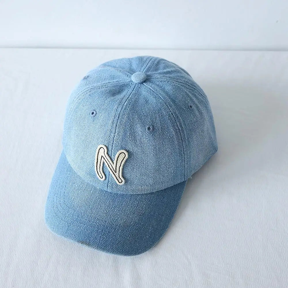 Chapeau de Baseball en Denim avec Lettres Brodées pour Garçon et Fille, Casquette à Visière, Couleur Unie, Protection Solaire, en Coton, Décontracté, pour Enfant, Nouvelle Collection