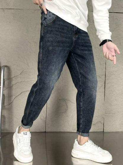 Jean en denim de luxe pour hommes, monochrome, vintage, pantalon élastique délavé, bleu pour l'automne, designer Baggy FJJ, nouveau
