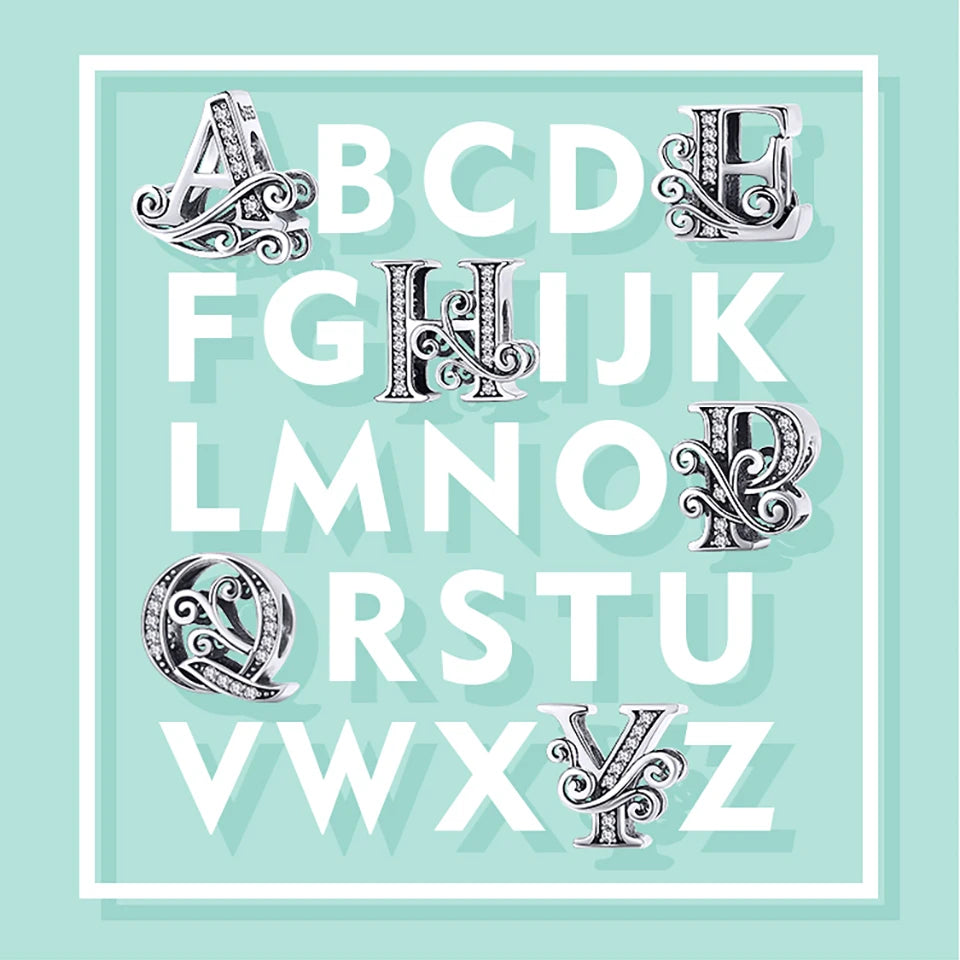 BAMOER classique 925 en argent Sterling lettre Vintage A à Z 26 lettre breloques ajouré CZ Alphabet perles ajustement bracelet à breloques BSC030