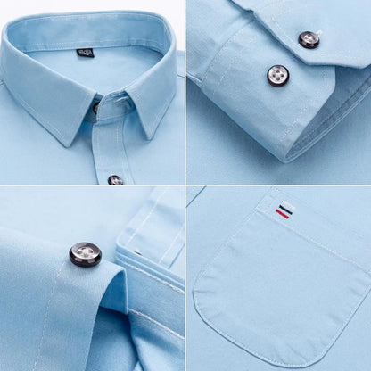 Nouveau 100% pur coton hommes chemises manches longues couleur unie doux coupe régulière chemise décontractée poche Social Blouse hommes vêtements S-7XL