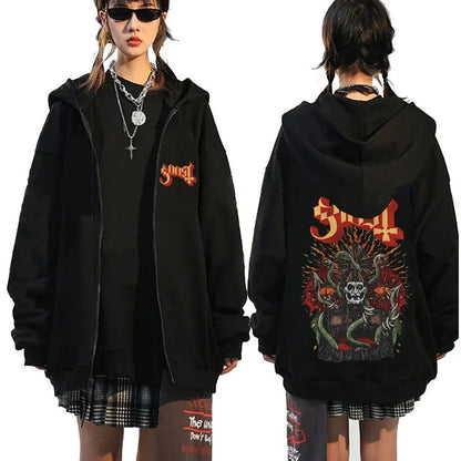 Mesurost Band Zipper Hoodie pour hommes, Hip Hop Respzed Fashion, Cartoon Anime Graphic Print, Zip Up Hoodies, Rock Gothic, PVD