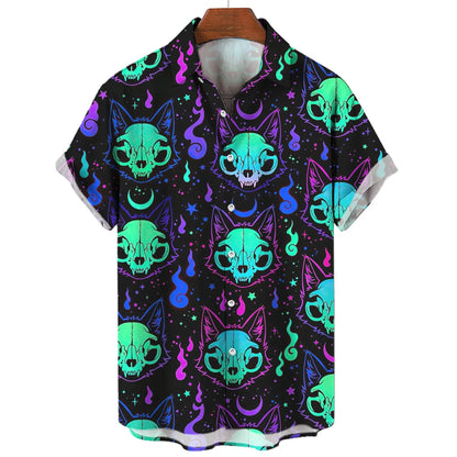 Chemise hawaïenne à manches courtes pour hommes, vêtements amples et respirants, imprimé diable horreur en 3d, été, 2024