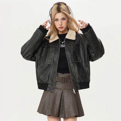 Veste d'extérieur en fausse fourrure pour femme, vestes de moto en cuir pour femme, manteau d'extérieur pour femme, offres Chester, nouveau, hiver, 2024