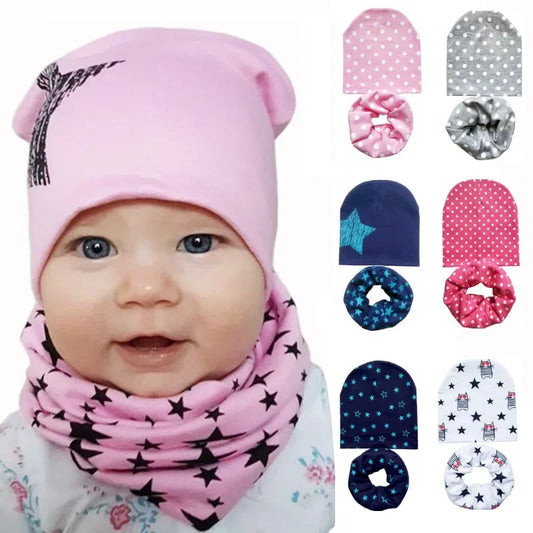 Chapeau en coton imprimé étoile pour bébé, casquette pour tout-petits, écharpe pour bébé, bonnet pour enfants, chapeaux pour garçons et filles, automne et hiver