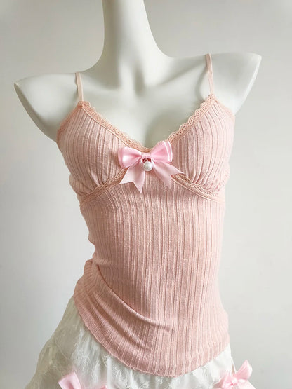 Camis mignon solide haut court femmes été nœud extensible hauts courts pour filles douces Kawaii vêtements