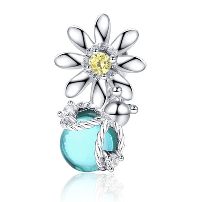 BISAER 925 argent Sterling rose bleu verre pendentif nœud perles plaqué platine pour collier et Bracelet