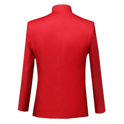 Blazer à col montant de style chinois pour hommes, couleur pure, affaires, formel, banquet de mariage, trempé, rouge, blanc, mâle, nouveau, fjj, 2 pièces