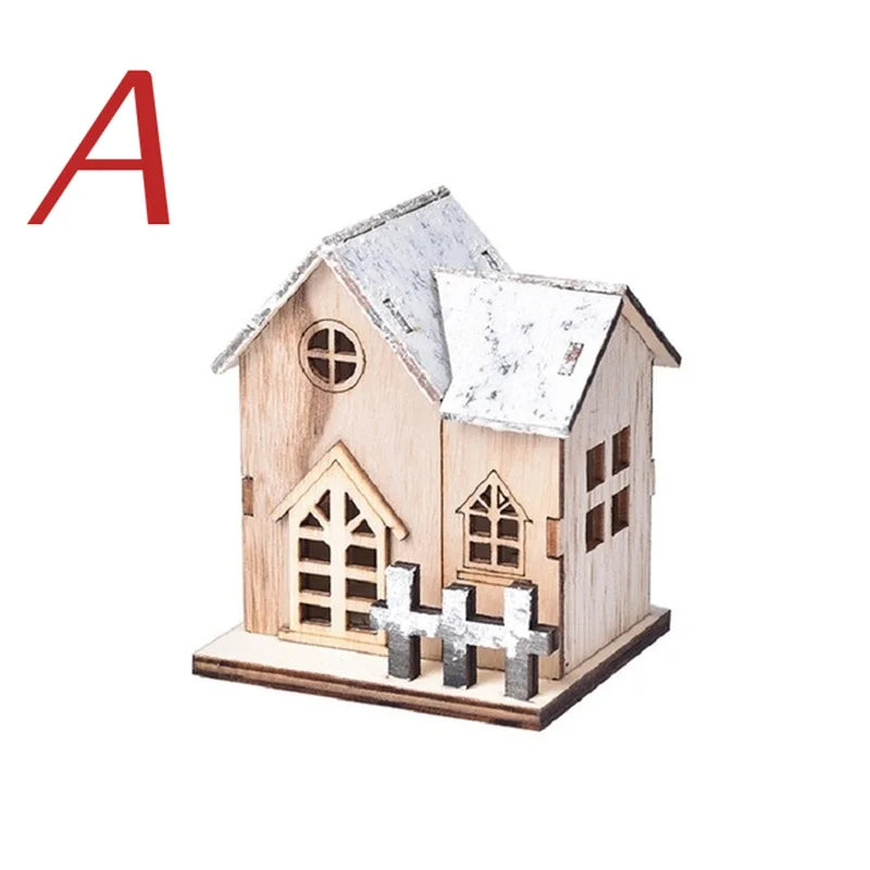 Lumière LED de noël maison en bois cabine lumineuse décorations de joyeux noël pour la maison bricolage ornements d'arbre de noël cadeaux pour enfants nouvel an