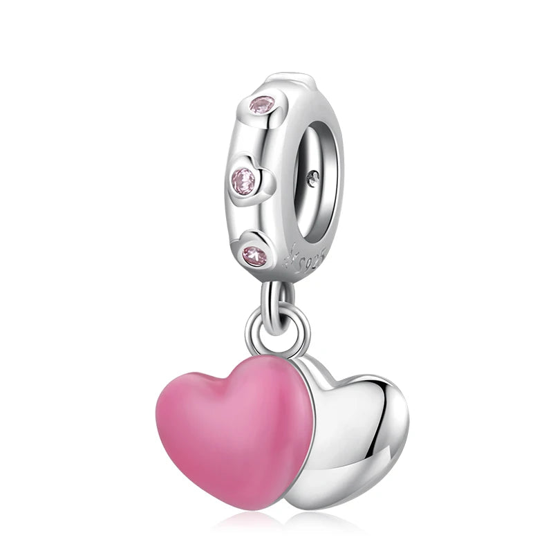 BISAER 925 en argent Sterling coeur série breloque perle coloré Zircon pendentif ajustement famille fête des mères anniversaire Bracelet bijoux à bricoler soi-même