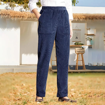 Pantalon en velours côtelé pour femme, décontracté, taille haute, jambe droite, couleur unie, pantalon Baggy confortable avec poches
