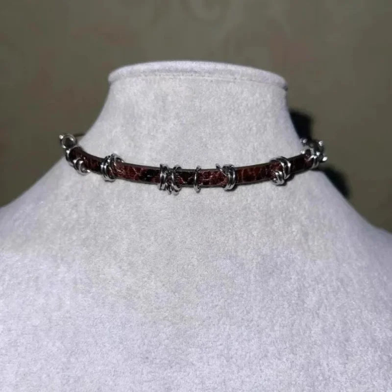 Collier en cuir à géométrie gothique pour hommes et femmes, Punk, tendance, chaîne ras du cou, bijoux Vintage,