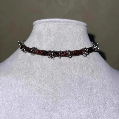 Collier en cuir à géométrie gothique pour hommes et femmes, Punk, tendance, chaîne ras du cou, bijoux Vintage,
