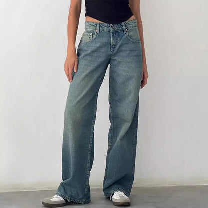 Jean à jambes droites pour femmes, haute qualité, quatre saisons, nouvelle mode, ample, taille basse, jambes larges, décontracté, sans élastique