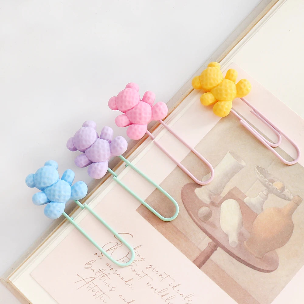 7 pièces/lot Kawaii ours coloré trombone décoratif signet classeur fichier Clips école bureau papeterie accessoires
