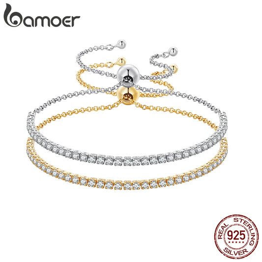 BAMOER – Bracelet de Tennis classique plaqué or 14 carats pour femmes, Bracelet coulissant réglable en argent Sterling 925, bijoux cadeau de mariage