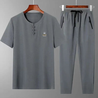 Ensemble Hanfu Brodé en Lin pour Homme, Style Chinois, Trempé, Tang Kung Fu Traditionnel, Tapiercing, Pantalon d'Été en Coton