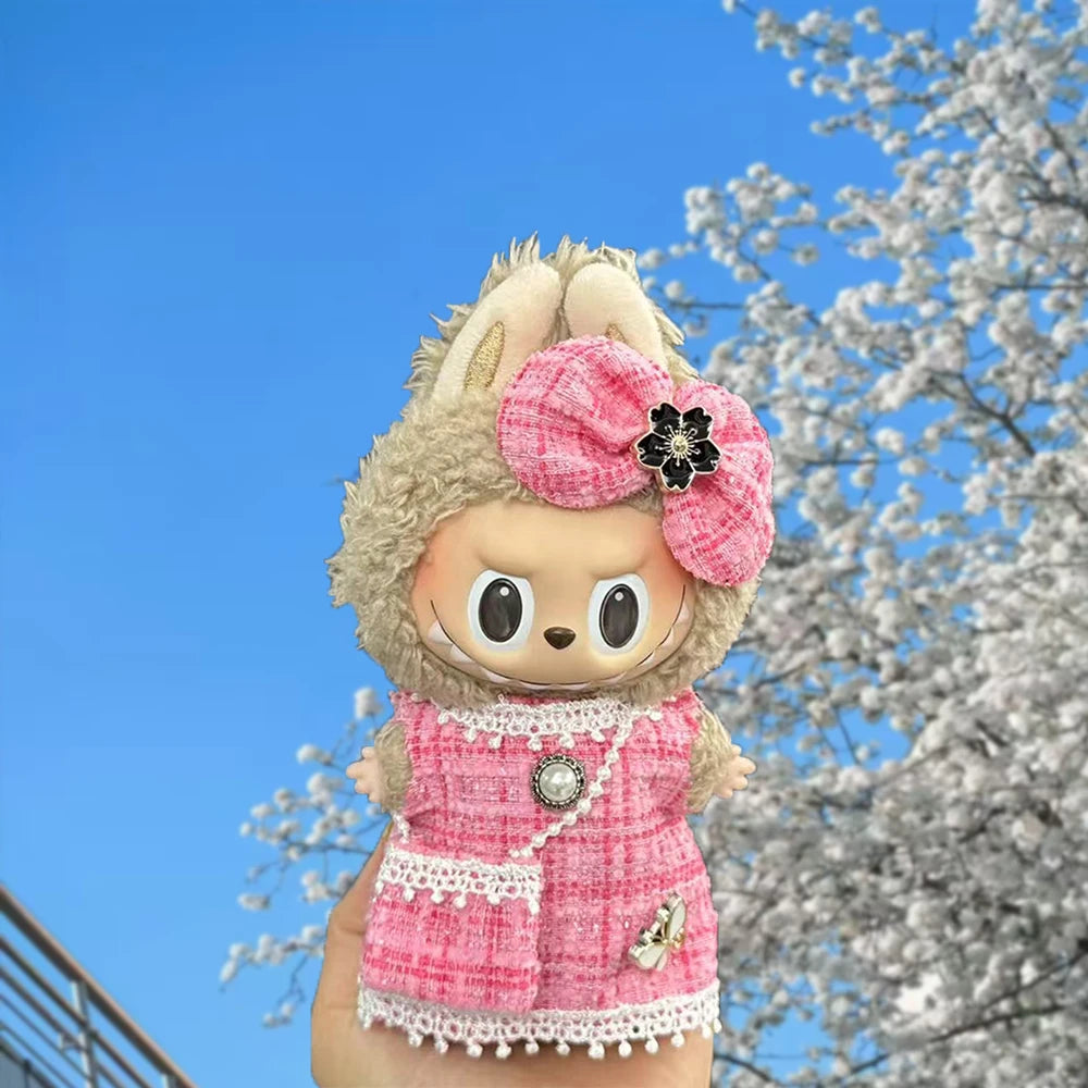 Vêtements pendentif de poupée Labubu 17cm, costume à carreaux, jupe et robe noire, ensemble de tenue élégante, accessoires mignons de décoration