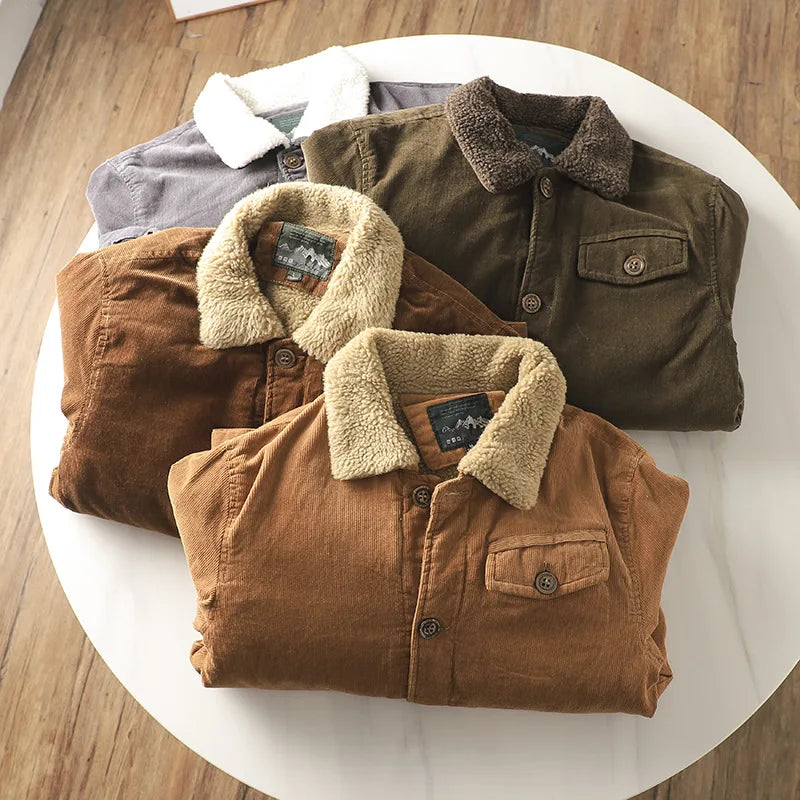 Veste Cargo de montagne vert armée automne hiver nouveau Parka laine pour hommes chaud épais Parkas hommes mode Punk col de fourrure velours côtelé