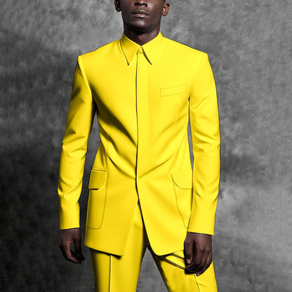 Costumes sur mesure col montant smoking Gentleman couleur unie tenue homme costume ensemble 2 pièces intelligent décontracté quotidien bureau mâle vêtements