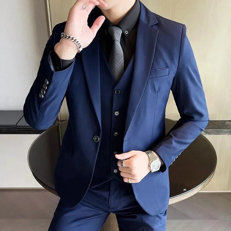 S-9XL nouveau (Blazer + gilet + pantalon) hommes d'affaires de mode Gentleman professionnel robe formelle Version coréenne robe de Banquet costume 6XL