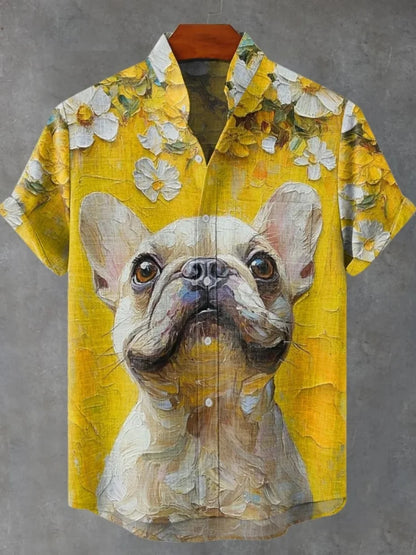 2025 hommes décontracté mode nouvelle chemise en lin Art imprimé chien de compagnie motif chemises mode décontracté et confortable hommes chemise unie