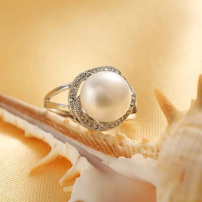Bague en argent sterling 925 pour femme, grande perle naturelle, anneau en pierre réglable, perle blanche/rose/violette,
