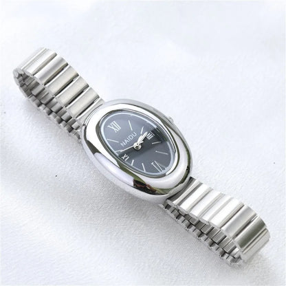 Belles montres ovales pour femmes et filles, bracelet Simple en cuir et acier inoxydable, nouvelle collection 2025