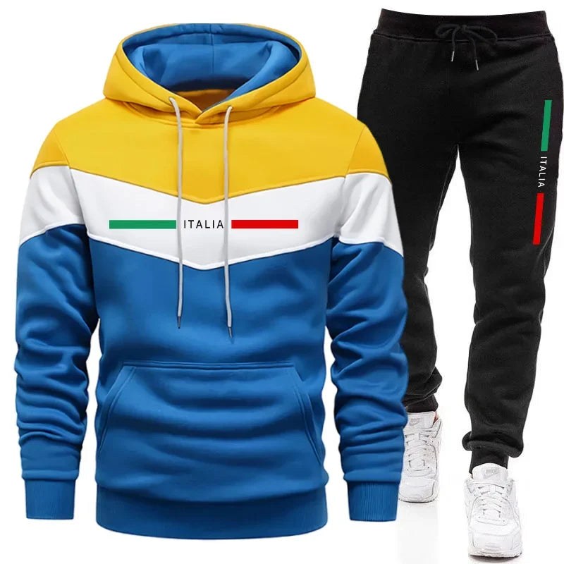 Automne hiver hommes sport survêtement ensemble sweat à capuche décontracté mode urbaine survêtement à capuche pantalons de survêtement italie imprimé tenues