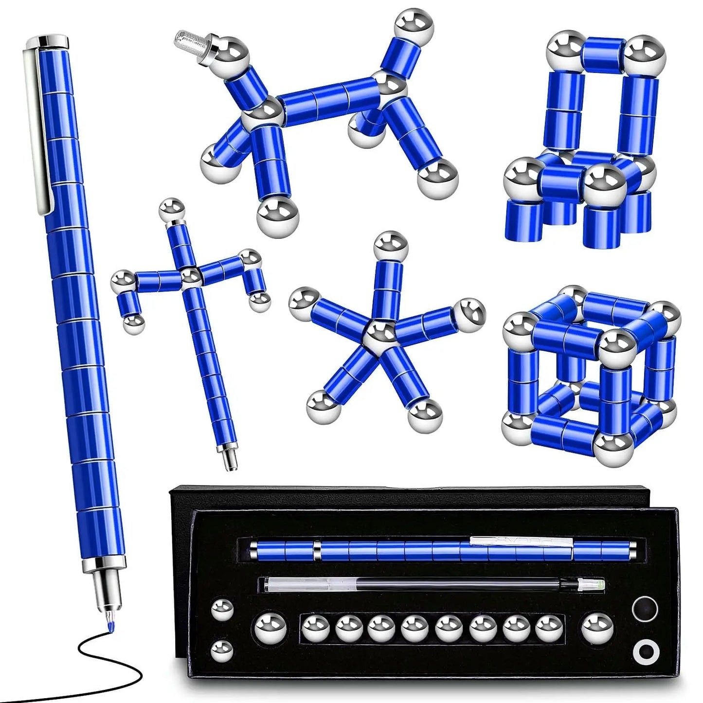 Stylo Fidget de décompression magnétique, stylo à bille en métal multifonctionnel avec boules magnétiques colorées, cadeau Gadget Cool pour les enfants