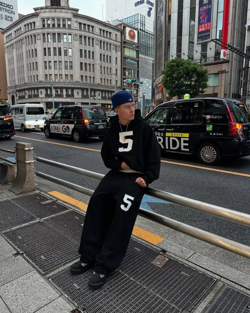 Nouveau américain rétro classique Harajuku gris sweat à capuche haute rue à la mode Streetwear hommes costume Hip Hop décontracté ample pantalons de survêtement femmes